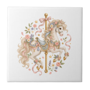 Elegant Carousel Horse French Fairytale Ceramic Tile