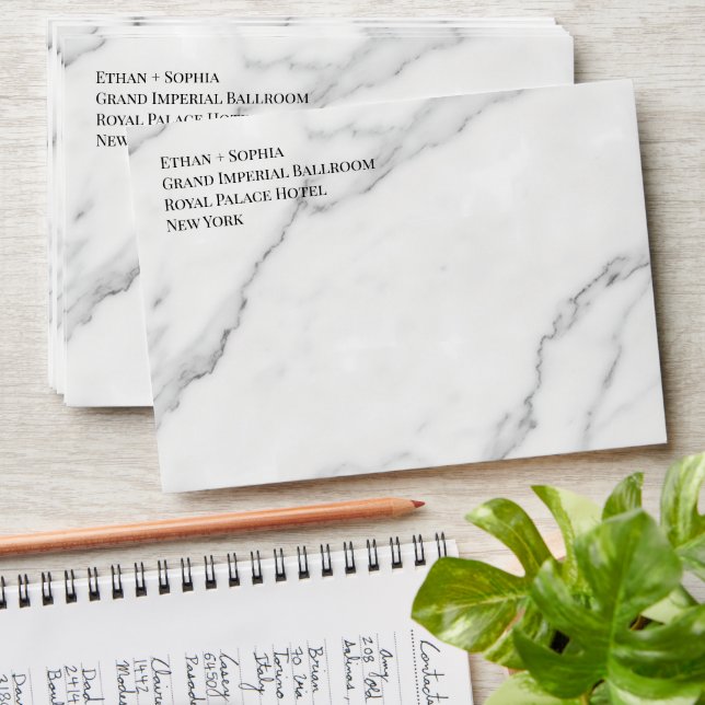 Elegant Carrara Marble Minimalist Wedding Envelope (Stacked)