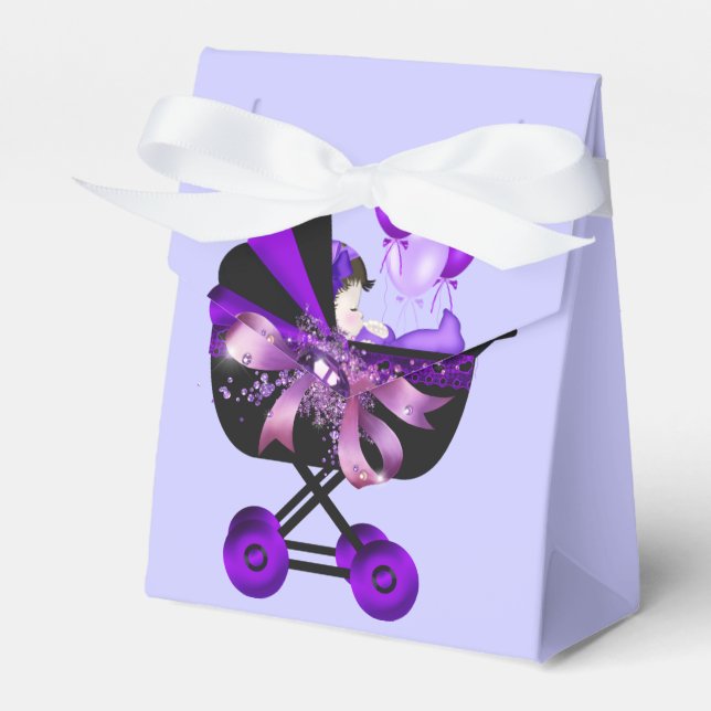 Elegant Carriage Lavender Purple Baby Shower Favor Boxes (Front Side)