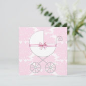 Elegant Carriage Pink Damask Baby Shower Invitatio Invitation (Standing Front)