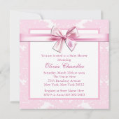 Elegant Carriage Pink Damask Baby Shower Invitatio Invitation (Back)
