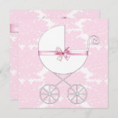 Elegant Carriage Pink Damask Baby Shower Invitatio Invitation (Front/Back)