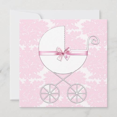 Elegant Carriage Pink Damask Baby Shower Invitatio Invitation