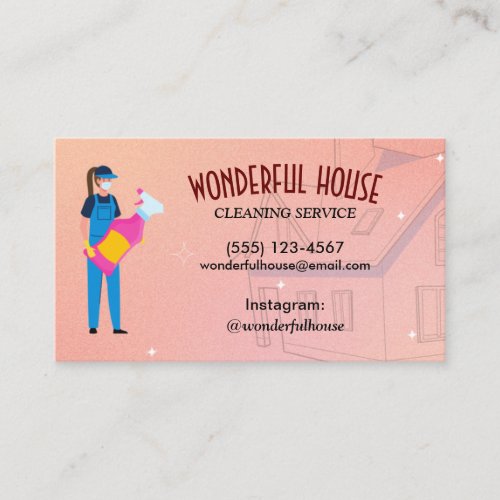 Elegant Cartoon House Cleaning Service Business Card