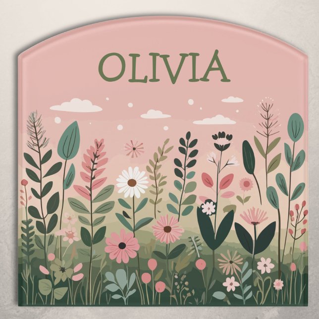 Elegant Cartoon Wildflowers Floral Personalized  Door Sign (Creator Uploaded)