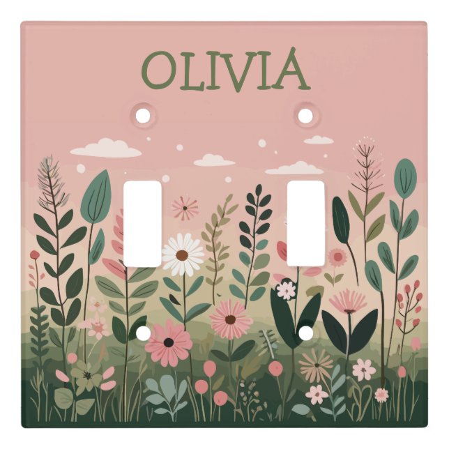 Elegant Cartoon Wildflowers Floral Personalized  Light Switch Cover (Front)