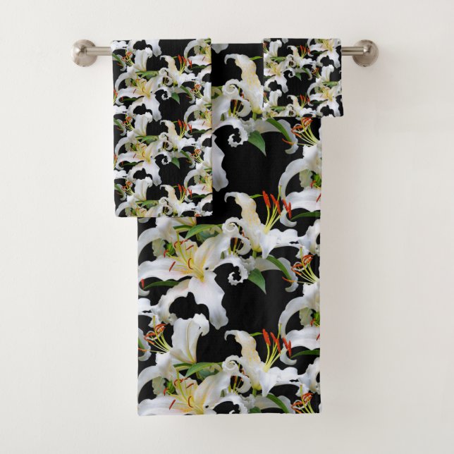Elegant Casablanca White Oriental Lilies Bath Towel Set (Insitu)