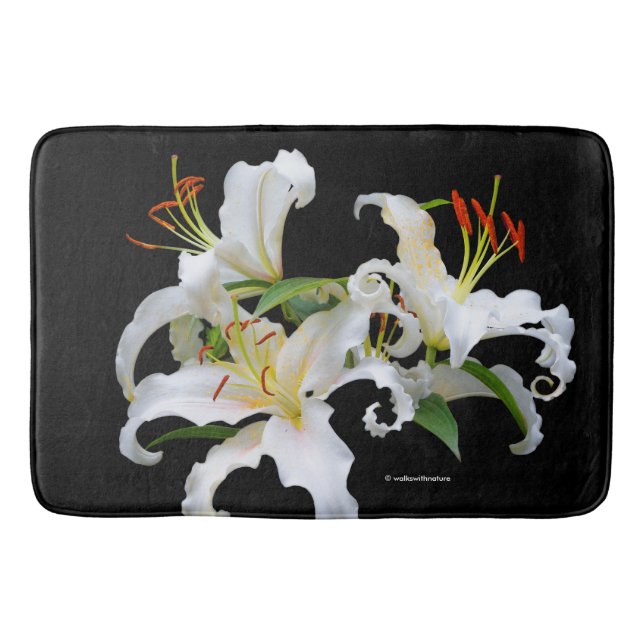 Elegant Casablanca White Oriental Lilies Bathroom Mat (Front)