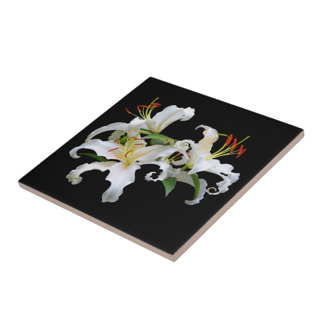 Elegant Casablanca White Oriental Lilies Ceramic Tile (Side)