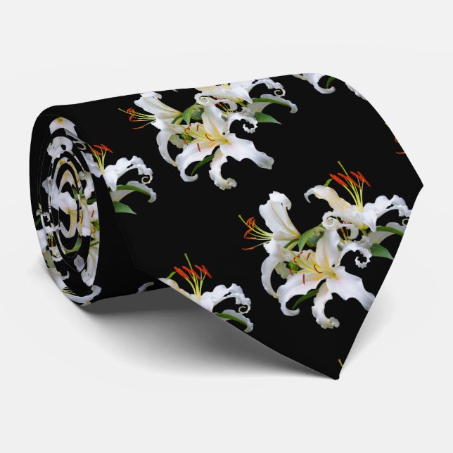 Elegant Casablanca White Oriental Lilies Neck Tie (Rolled)
