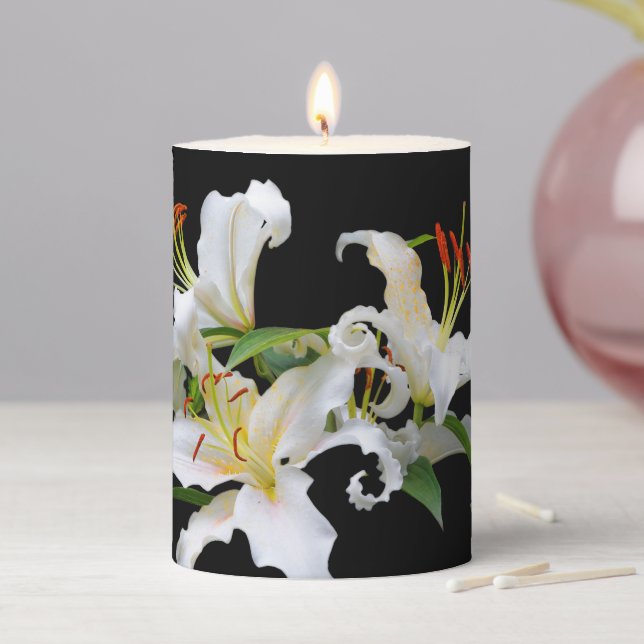 Elegant Casablanca White Oriental Lilies Pillar Candle (In Situ)