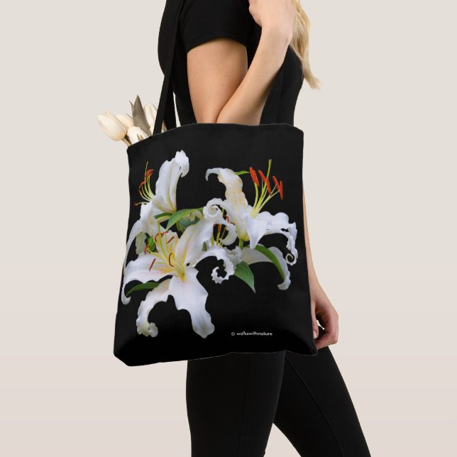 Elegant Casablanca White Oriental Lilies Tote Bag (Close Up)