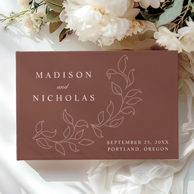 Elegant Cascading Brown Leaves Photo Wedding Guest Book (Creator Uploaded)