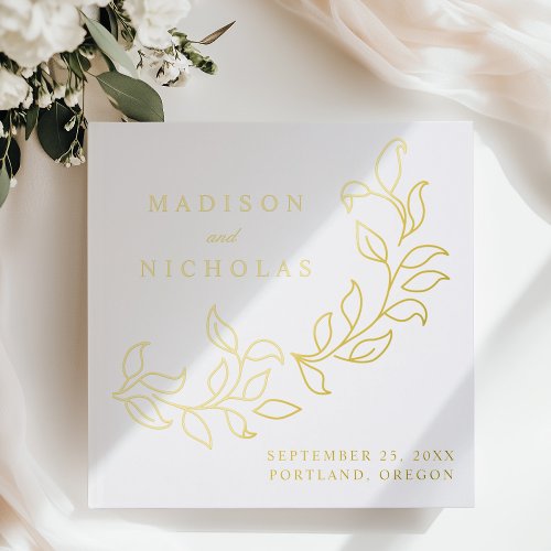 Elegant Cascading Gold Foil Leaves Photo Wedding Foil Guest Book