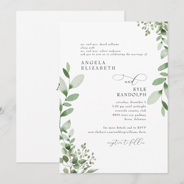 Elegant Cascading Greenery Wedding Website Invitation (Front/Back)