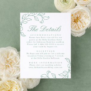 Elegant Cascading Leaves Wedding Details Letterpress Enclosure Card