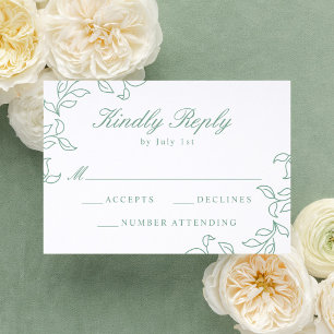Elegant Cascading Leaves Wedding Letterpress RSVP Cards