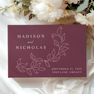 Elegant Cascading Merlot Leaves Photo Wedding Guest Book