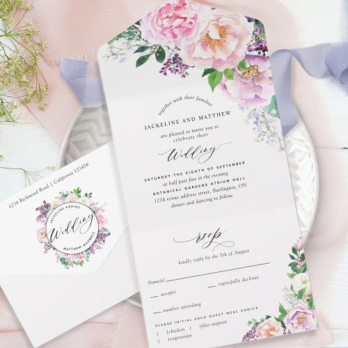 Elegant Cascading Pastel Joyful Floral Wedding All All In One Invitation