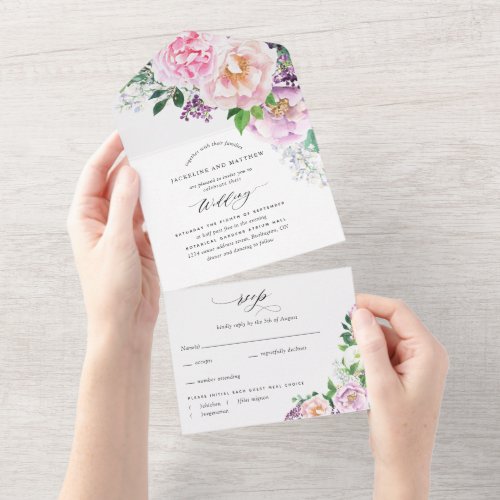 Elegant Cascading Purple Joyful Floral Wedding All All In One Invitation