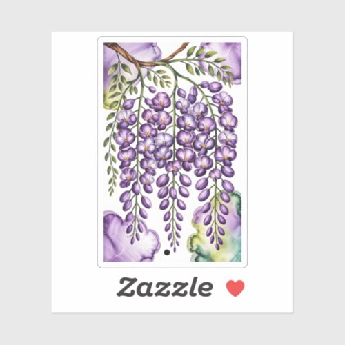Elegant Cascading Purple Wisteria Botanical Floral Sticker