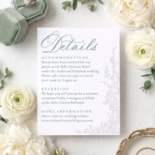 Elegant Cascading Vines Wedding Details Letterpress Enclosure Card