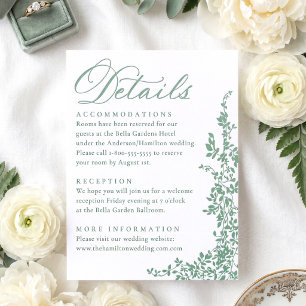 Elegant Cascading Vines Wedding Details Letterpress Enclosure Card