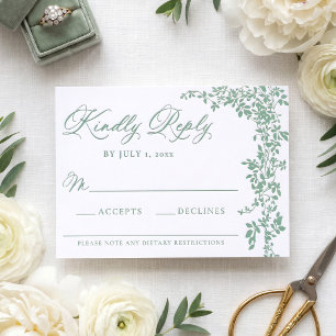 Elegant Cascading Vines Wedding Letterpress RSVP Cards