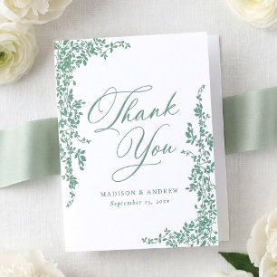 Elegant Cascading Vines Wedding Letterpress Thank You Card