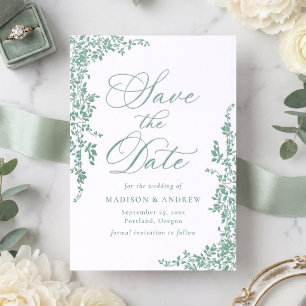 Elegant Cascading Vines Wedding Save the Date Letterpress Photo Cards