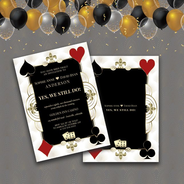 Elegant Casino Las Vegas Poker Vows Renewal   Invitation (Art Deco renew the vows invitation, gold black white casino invitation, )