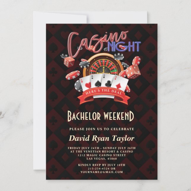 Elegant Casino Night Vegas Bachelor Weekend Invitation (Front)
