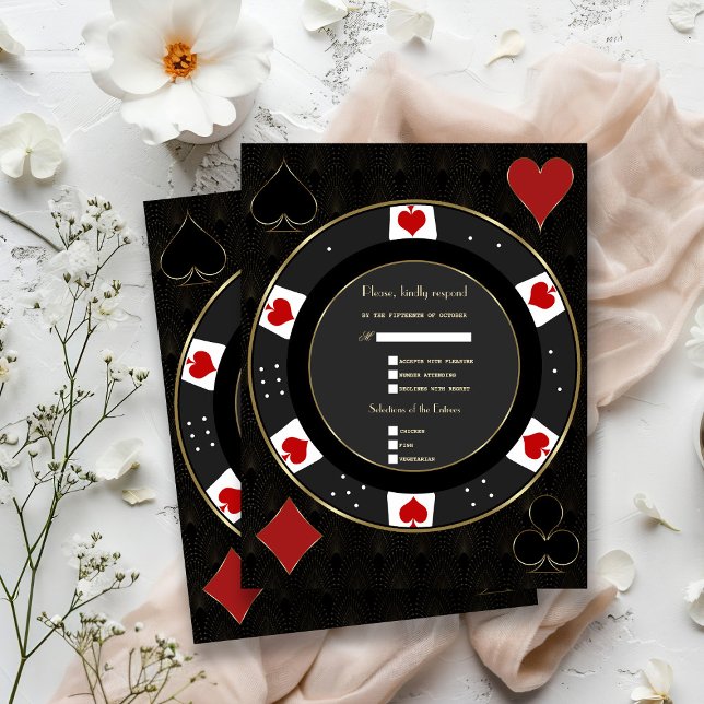 Elegant Casino Vegas Poker Chip Wedding RSVP Card (Creator Uploaded)