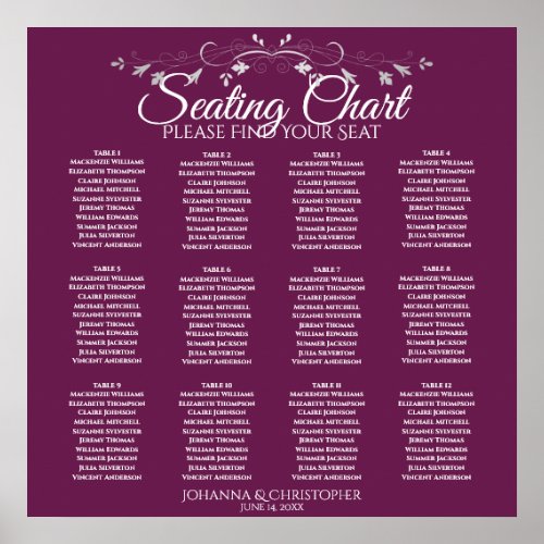 Elegant Cassis 12 Table Wedding Seating Chart