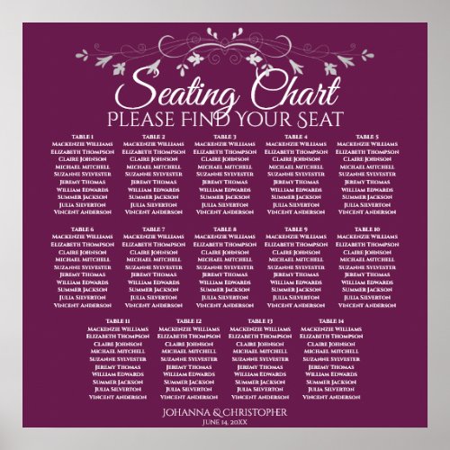 Elegant Cassis 14 Table Wedding Seating Chart