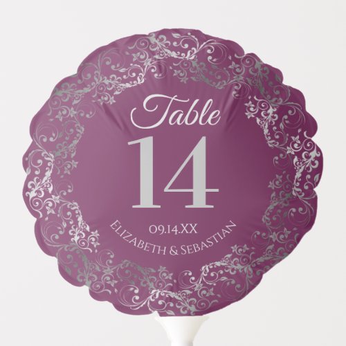 Elegant Cassis  Gray Frilly Wedding Table Number Balloon