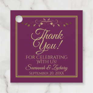 Elegant Cassis Magenta & Gold Wedding Thank You Favor Tags