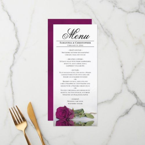 Elegant Cassis or Magenta Rose Reflections Wedding Menu