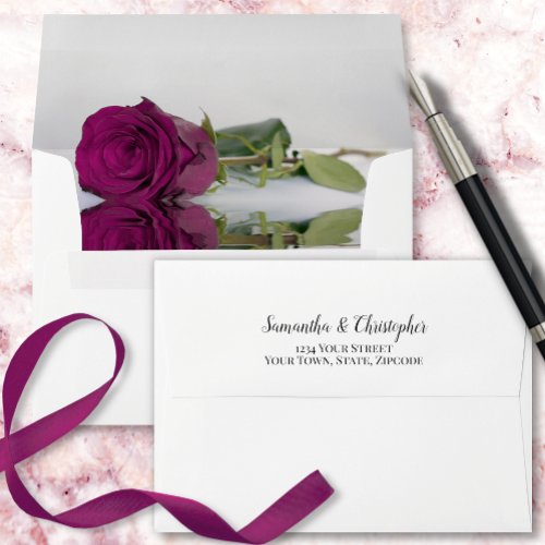 Elegant Cassis Purple Magenta Rose Wedding Envelope