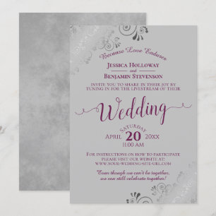 Elegant Cassis Purple on Gray Wedding Livestream Invitation