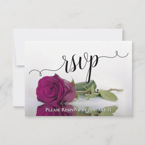 Elegant Cassis Purple Reflecting Rose Wedding RSVP Card