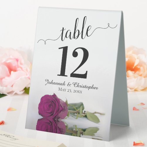 Elegant Cassis Purple Rose Wedding Table Number Table Tent Sign