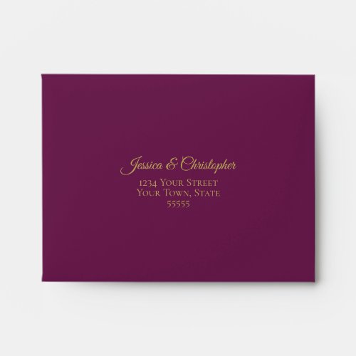 Elegant Cassis Purple with Gold Lace Wedding RSVP Envelope