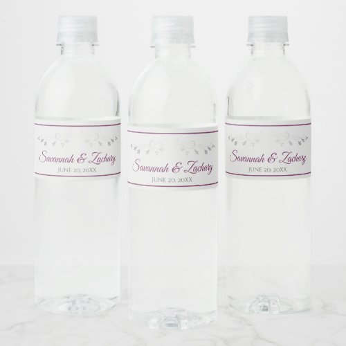 Elegant Cassis Vintage Floral Border Gray Wedding Water Bottle Label