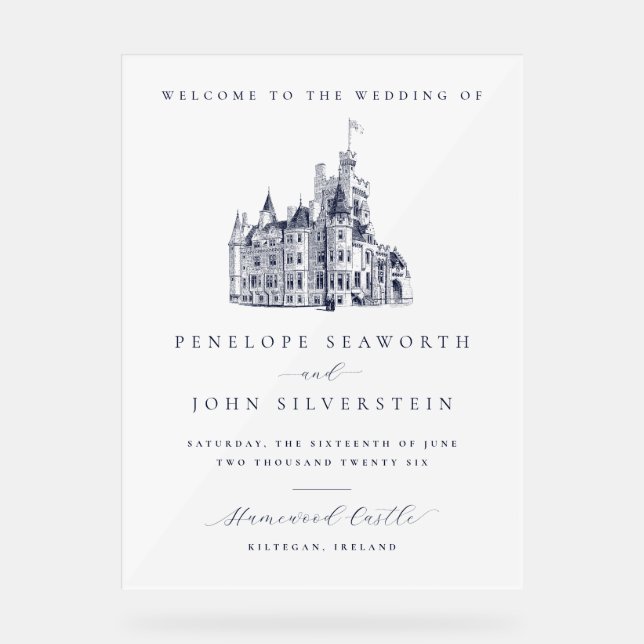 Elegant Castle Destination Welcome Wedding Acrylic Sign (Front)