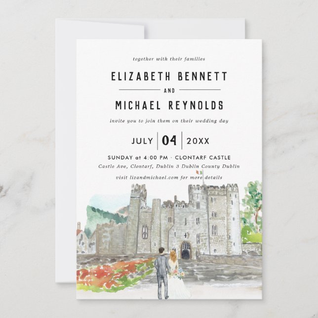 Elegant Castle | Illustrated Wedding Weekend  Invitation (Front)