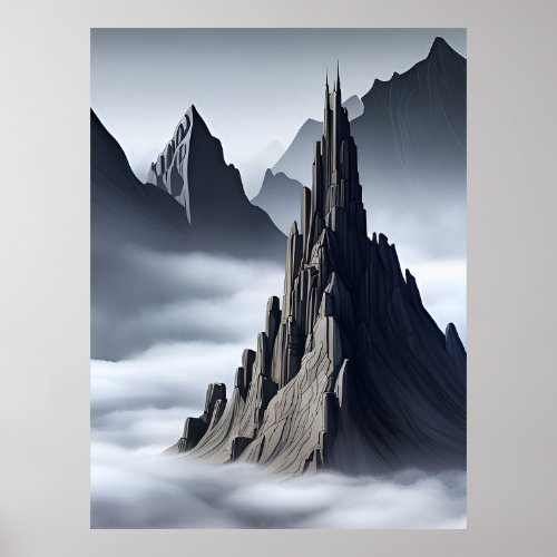 Elegant Castle on the Mystic Peaks AI Generative  Poster