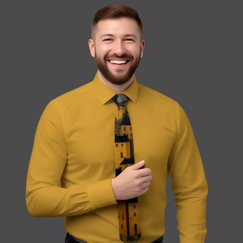 Elegant Castle Pattern Yellow Tie