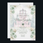 Elegant Castle Sage Green Princess Quinceañera Invitation<br><div class="desc">EDITABLE Elegant Castle Sage Green Princess Quinceañera Invitation
Elegant Sage Green Floral Forest Silver Crown Mis Quince Invite
Mis Quince 15 Anos,  16th Birthday, </div>