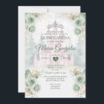 Elegant Castle Sage Green Princess Quinceañera Invitation<br><div class="desc">EDITABLE Elegant Castle Sage Green Princess Quinceañera Invitation
Elegant Sage Green Floral Forest Silver Crown Mis Quince Invite
Mis Quince 15 Anos,  16th Birthday, </div>